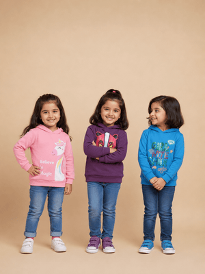 Combo of 3 Kids Hooded Sweatshirts - Pink-Purple-Blue Kids Winter Hoodies