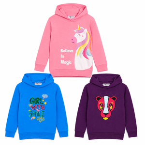 Combo of 3 Kids Hooded Sweatshirts - Pink-Purple-Blue Kids Winter Hoodies