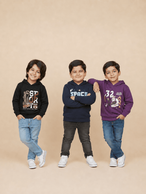 Combo of 3 Kids Hooded Sweatshirts - Black-Navy-Purple Kids Winter Hoodies