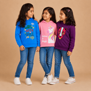 Combo of 3 Kids Hooded Sweatshirts - Pink-Purple-Blue Kids Winter Hoodies