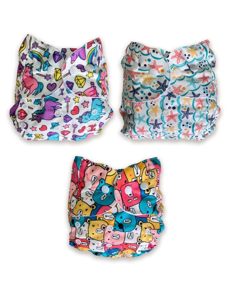 Combo of 3 Reusable Diapers - Option K - DPR-3-MSB-3-3