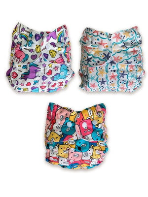 Combo of 3 Reusable Diapers - Option K - DPR-3-MSB-3-3