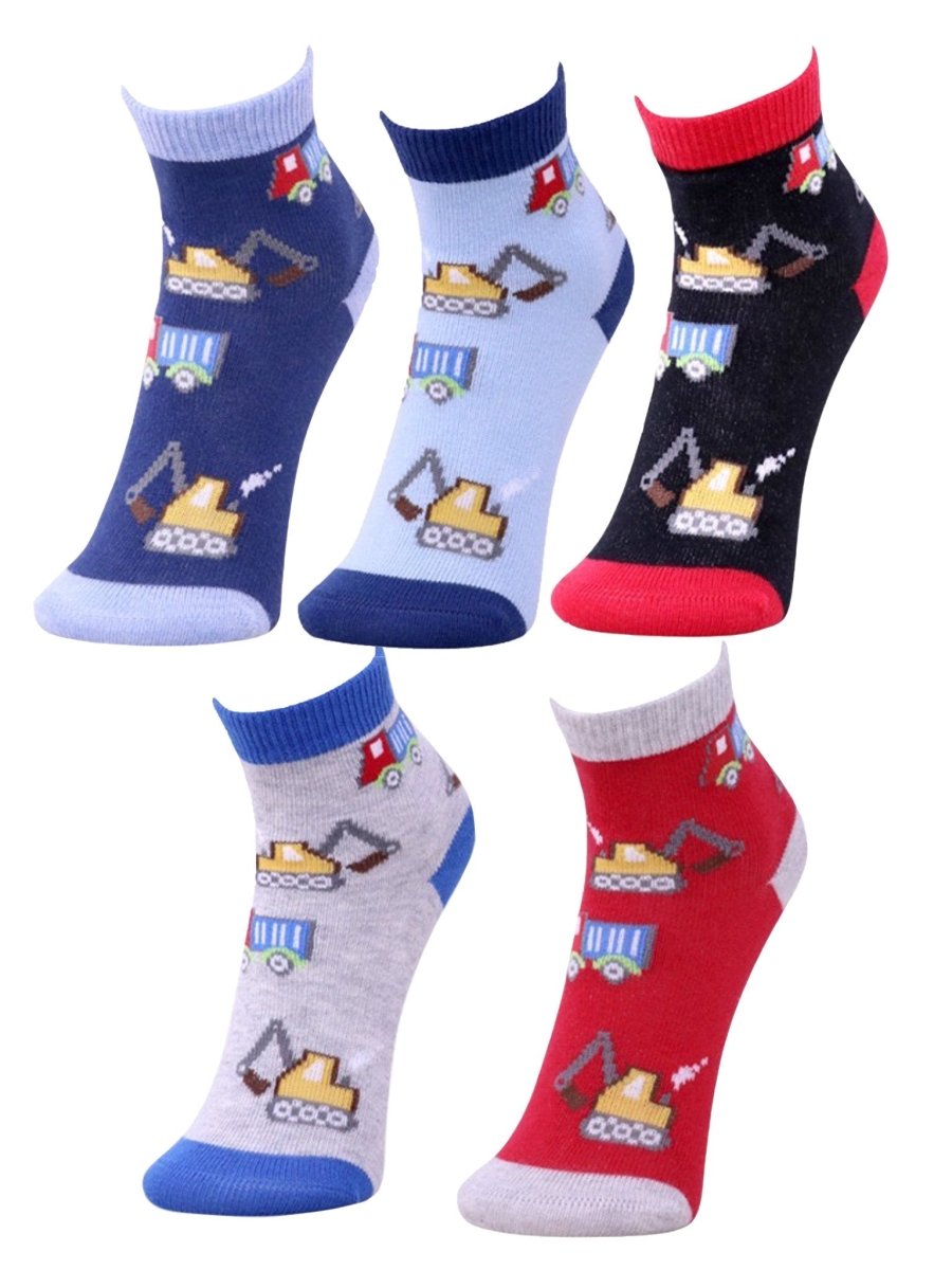 Combo Of 5 Kids Ankle Length Socks:Truck Time - SOC5-AF-TGRBN-6-12