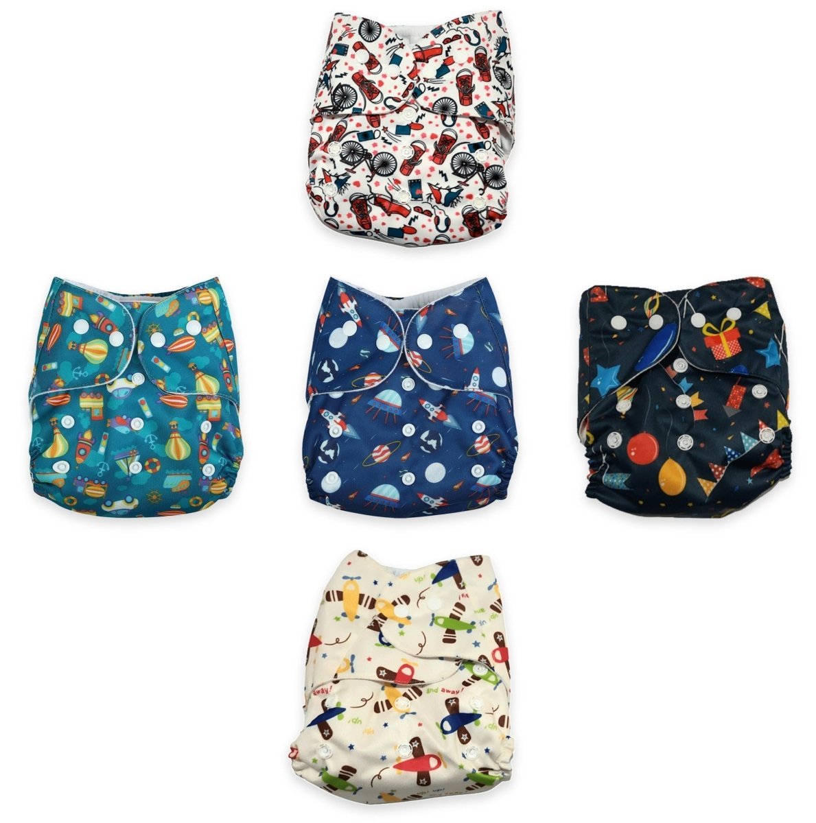 Combo of 5 Reusable Diapers- Option 14 - DPR-5-OLRCP-3-3