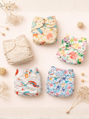 Combo of 5 Reusable Diapers - Option 7 - 3months - 3years Reusable Cloth Diaper