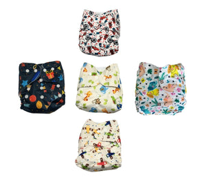 Combo of 5 Reusable Diapers - Option 9 - CD5-RCHTP-3-3