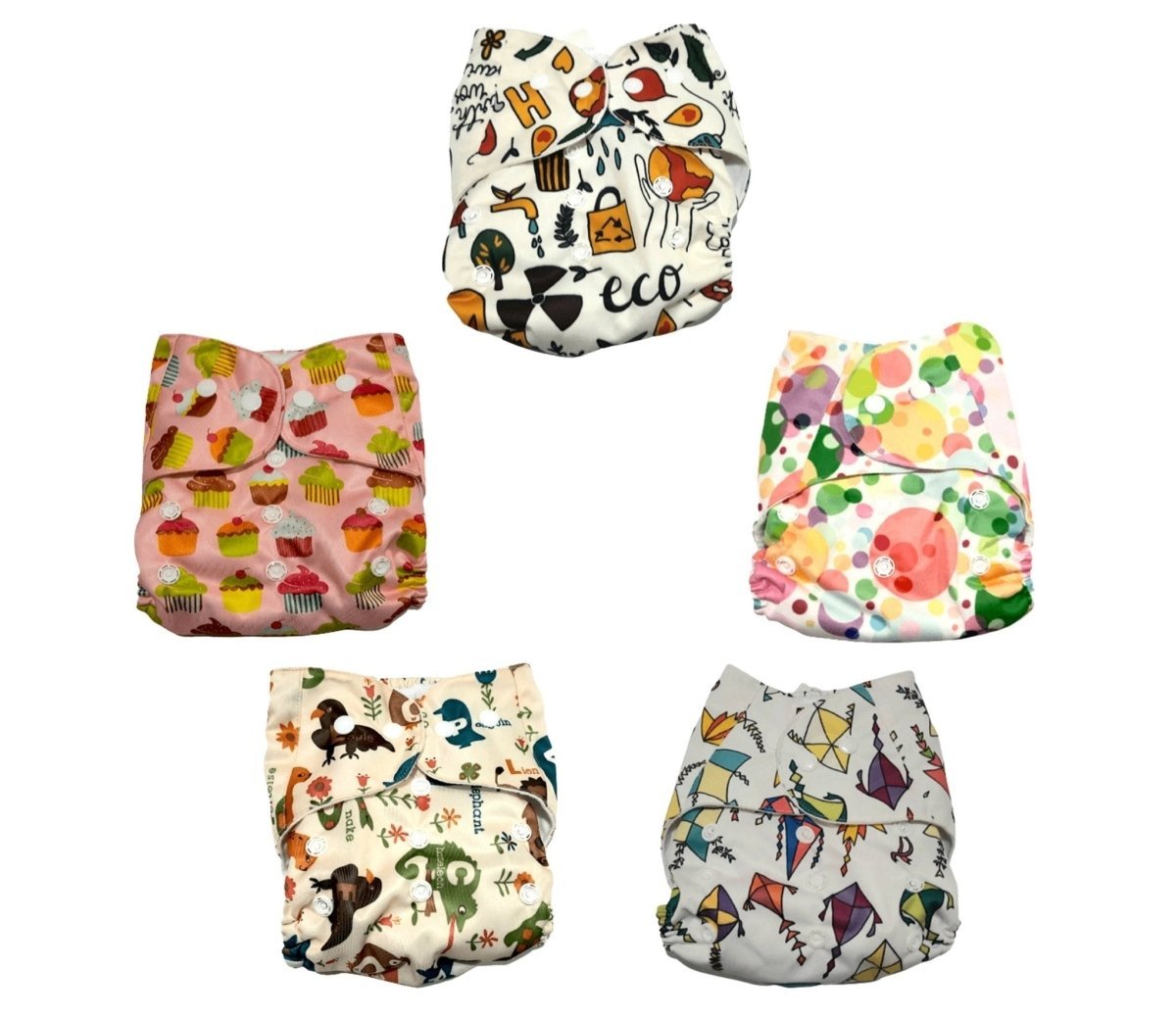 Combo of 5 Reusable Diapers - Option L - DPR-5-CBECM-3-3