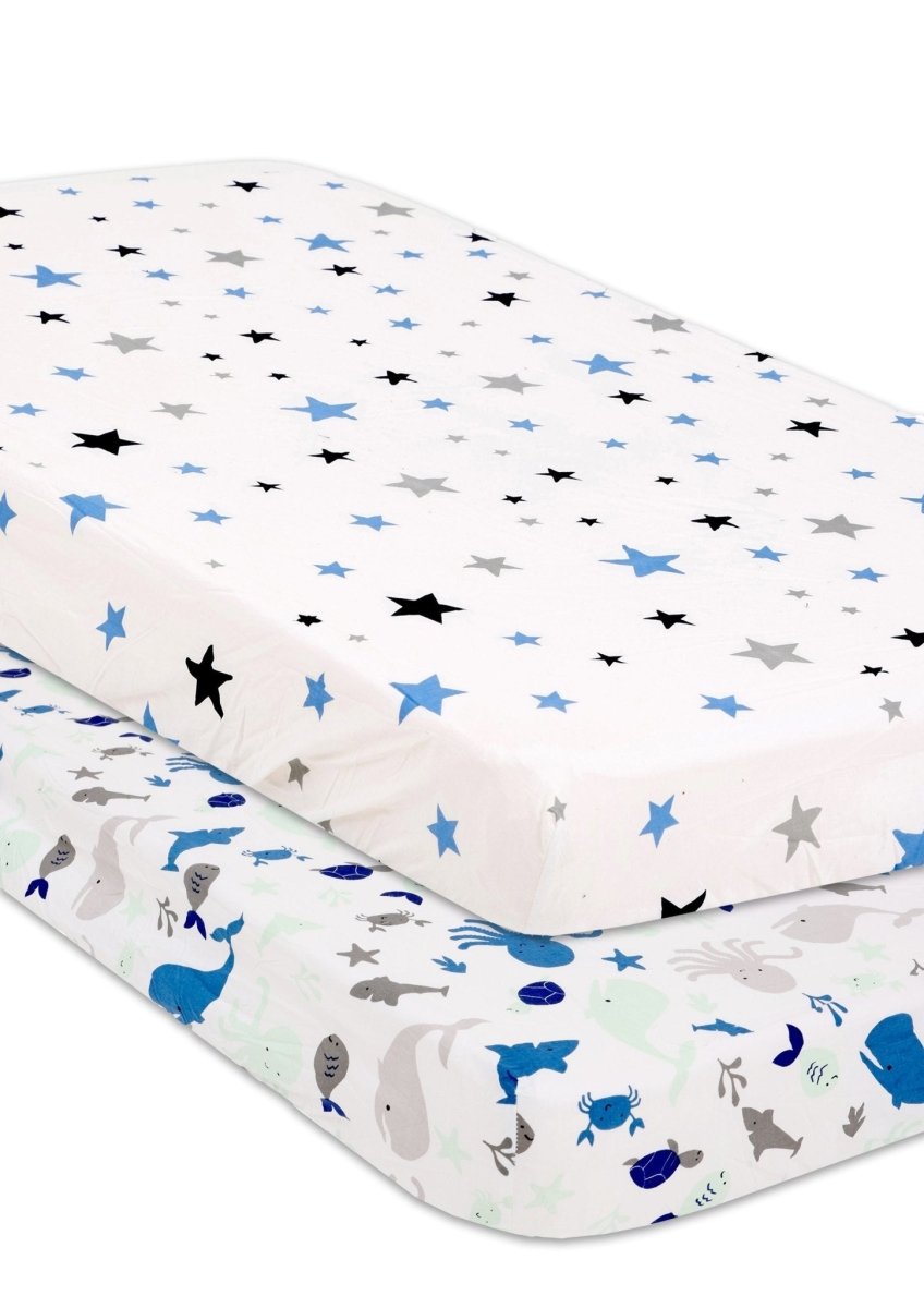 Combo of Baby Crib Sheet - Sleep Under The Stars and My Sea World - CRB2-SLSMSW
