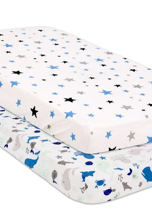 Combo of Baby Crib Sheet - Sleep Under The Stars and My Sea World - CRB2-SLSMSW