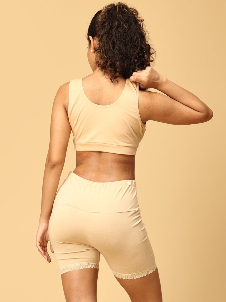 Combo of Beige High Waist Maternity Boyshort and Maternity Nursing Sleep Bra - LNGR2-BGE-BYSB-S