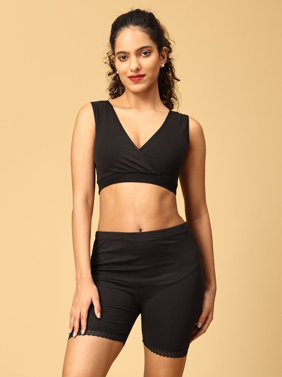 Combo of Black High Waist Maternity Boyshort and Maternity Nursing Sleep Bra - LNGR2-BLK-BYSB-S