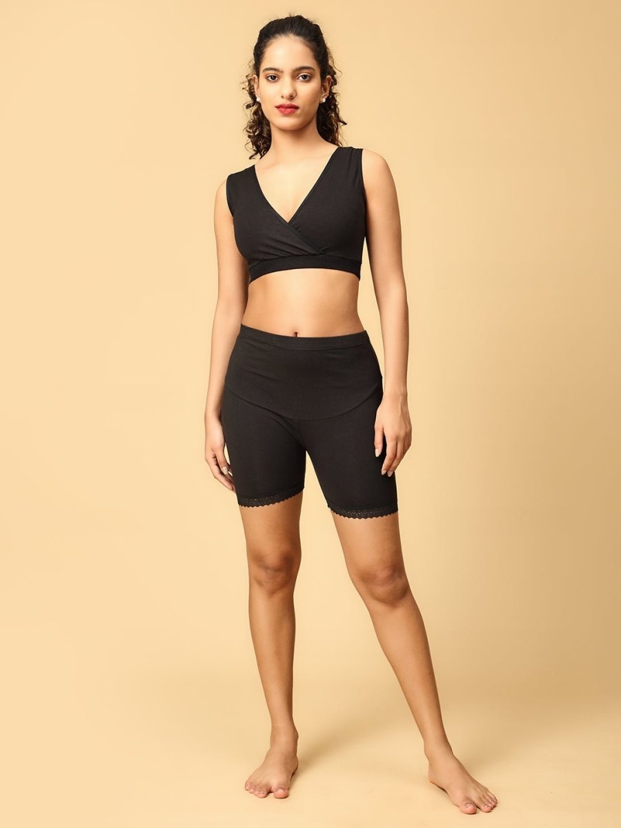 Combo of Black High Waist Maternity Boyshort and Maternity Nursing Sleep Bra - LNGR2-BLK-BYSB-S