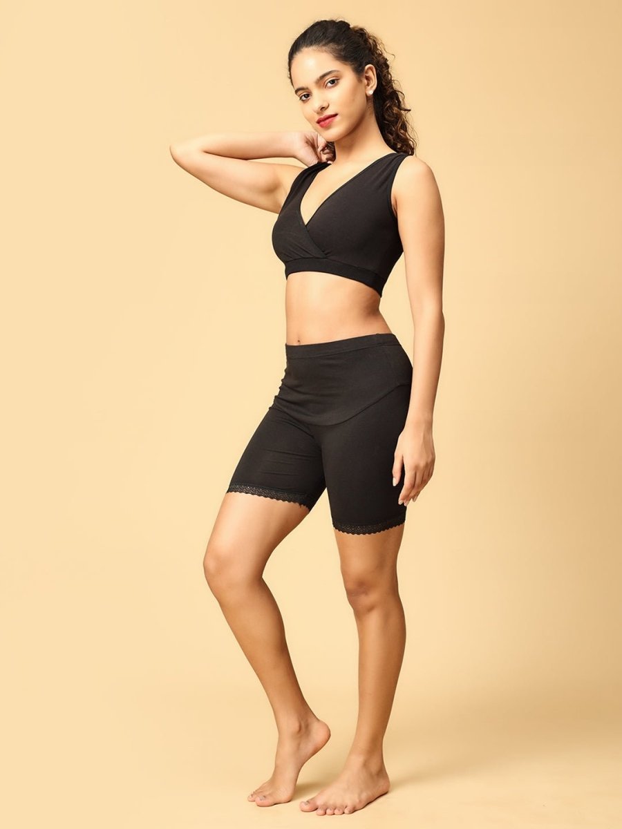 Combo of Black High Waist Maternity Boyshort and Maternity Nursing Sleep Bra - LNGR2-BLK-BYSB-S