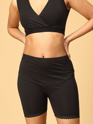 Combo of Black High Waist Maternity Boyshort and Maternity Nursing Sleep Bra - LNGR2-BLK-BYSB-S