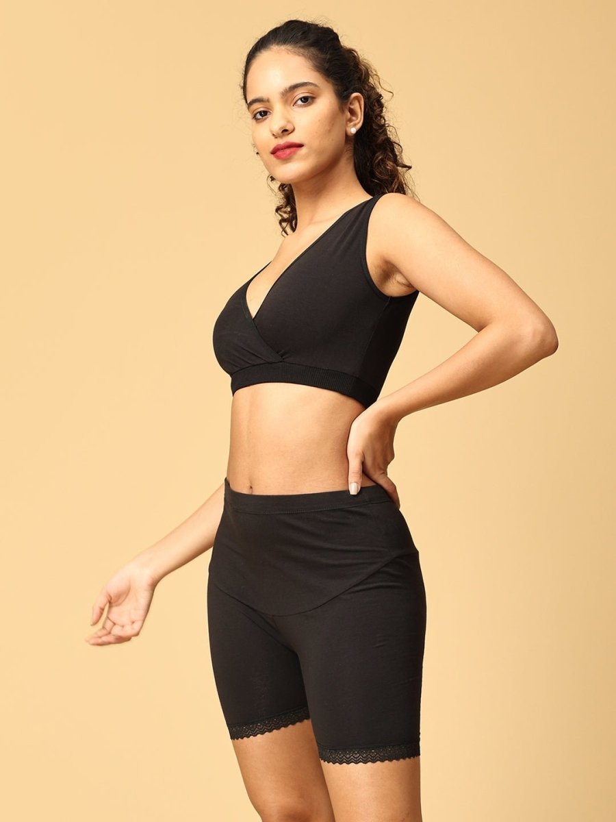 Combo of Black High Waist Maternity Boyshort and Maternity Nursing Sleep Bra - LNGR2-BLK-BYSB-S