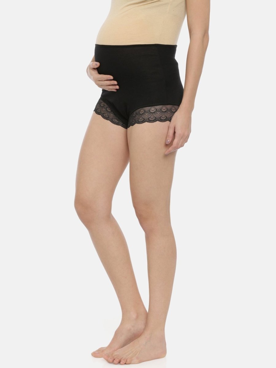 Combo of Black Maternity Over belly High Waist Lace Panty and Maternity Nursing Sleep Bra - LNGR2-LPSB-S