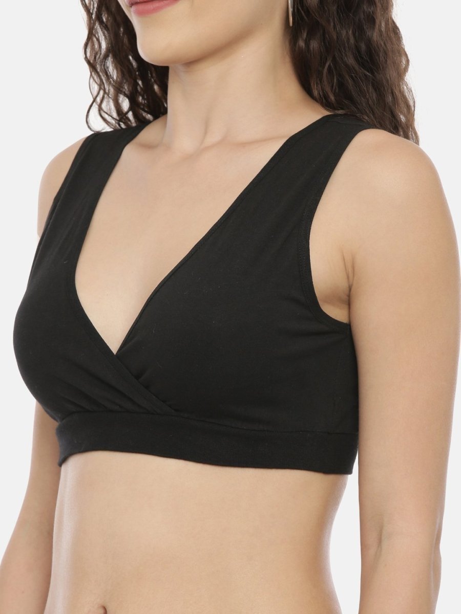 Combo of Black Maternity Over belly High Waist Lace Panty and Maternity Nursing Sleep Bra - LNGR2-LPSB-S
