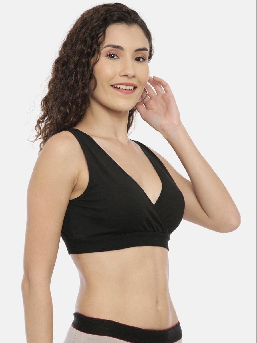Combo of Black Maternity Over belly High Waist Lace Panty and Maternity Nursing Sleep Bra - LNGR2-LPSB-S