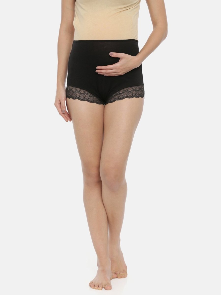 Combo of Black Maternity Over belly High Waist Lace Panty and Maternity Nursing Sleep Bra - LNGR2-LPSB-S
