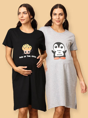 Combo Of Bun in the Oven & Baby On Board Maternity T-Shirt DressCombo Of Bun in the Oven & Baby On Board Maternity T-Shirt Dress