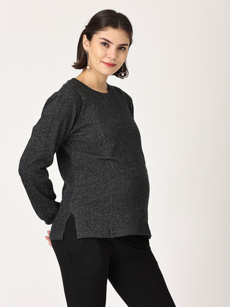 Combo Of Eclipse Maternity Sweatshirt With Black Leggings - MNSWT-ECPBL-S