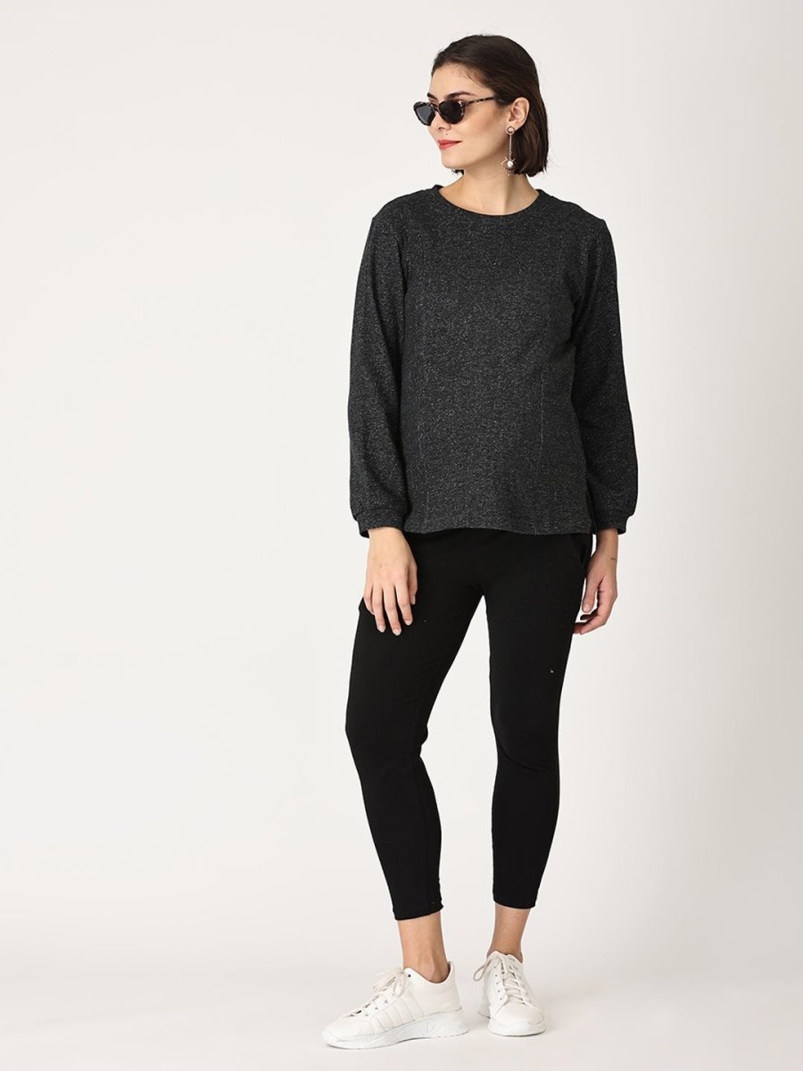 Combo Of Eclipse Maternity Sweatshirt With Black Leggings - MNSWT-ECPBL-S