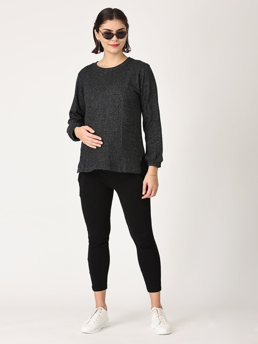 Combo Of Eclipse Maternity Sweatshirt With Black Leggings - MNSWT-ECPBL-S