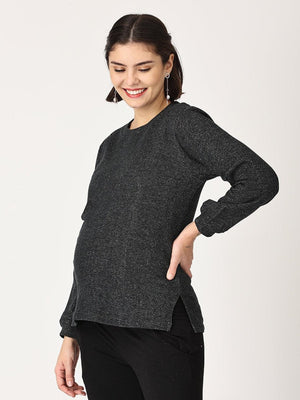 Combo Of Eclipse Maternity Sweatshirt With Black Leggings - MNSWT-ECPBL-S