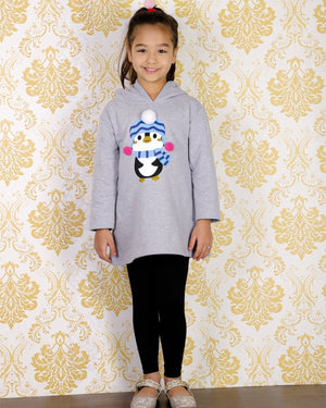 Combo of Girls Little Penguin Hooded Sweater Dress with Black Leggings - WNCL-HL-LTPG-0-6