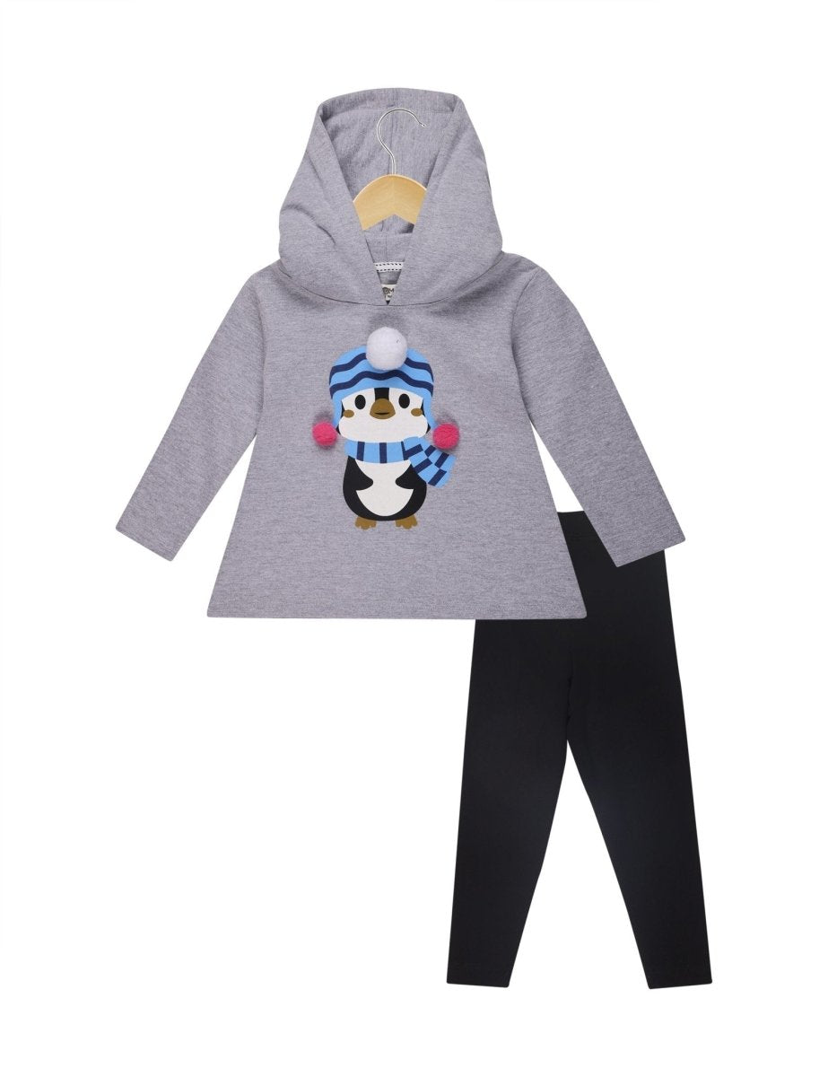 Combo of Girls Little Penguin Hooded Sweater Dress with Black Leggings - WNCL-HL-LTPG-0-6