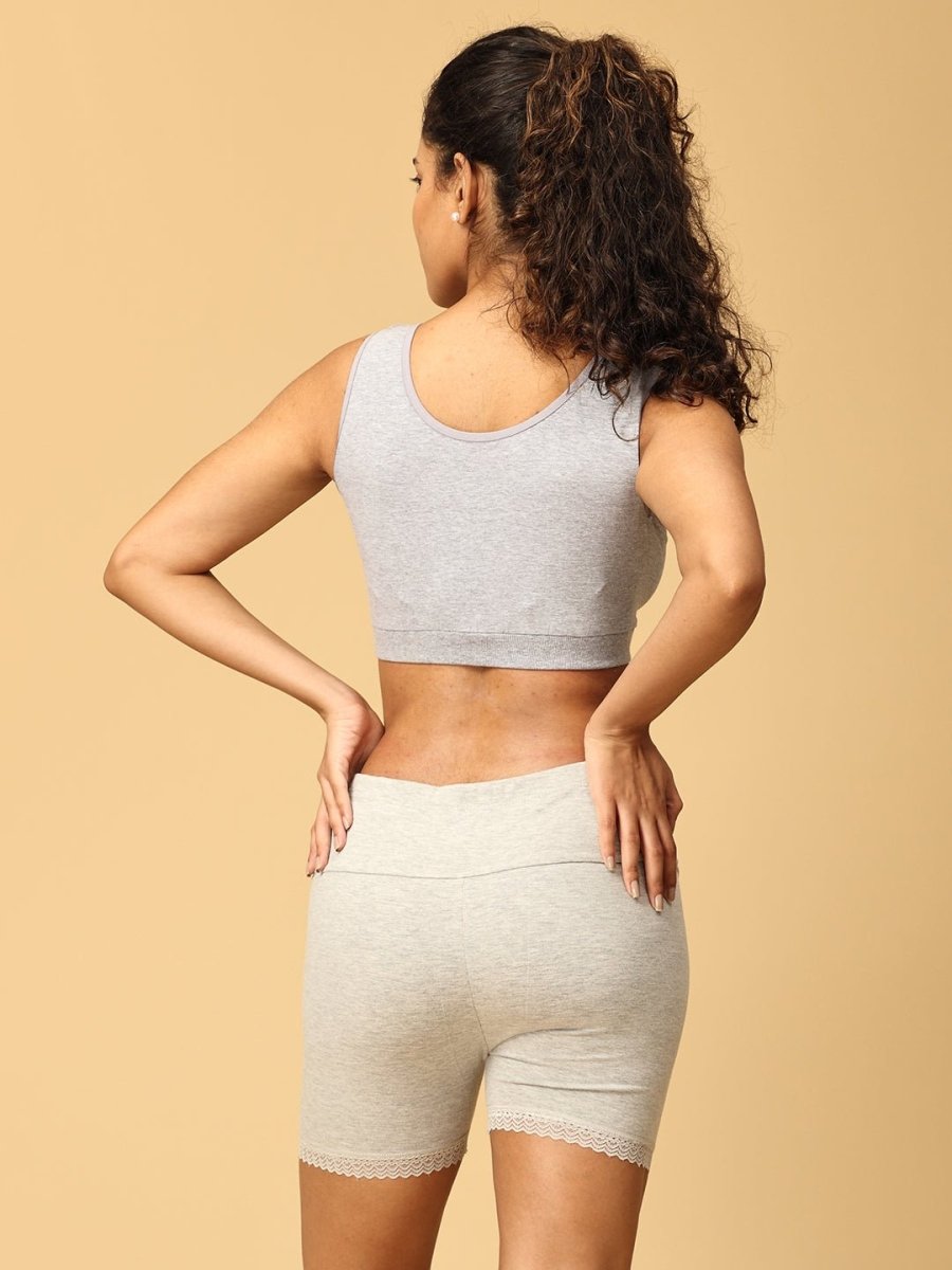 Combo of Gray High Waist Maternity Boyshort and Maternity Nursing Sleep Bra - LNGR2-GRY-BYSB-S
