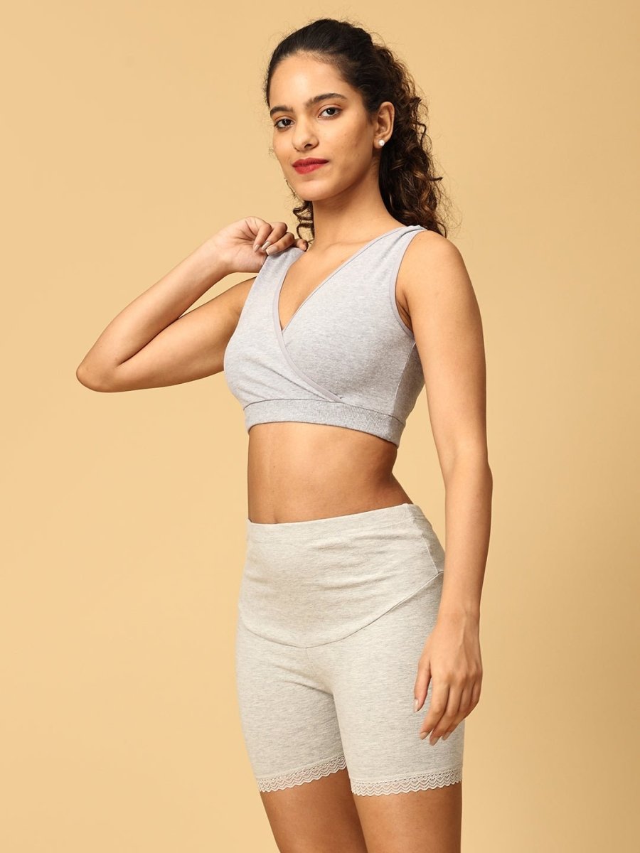 Combo of Gray High Waist Maternity Boyshort and Maternity Nursing Sleep Bra - LNGR2-GRY-BYSB-S
