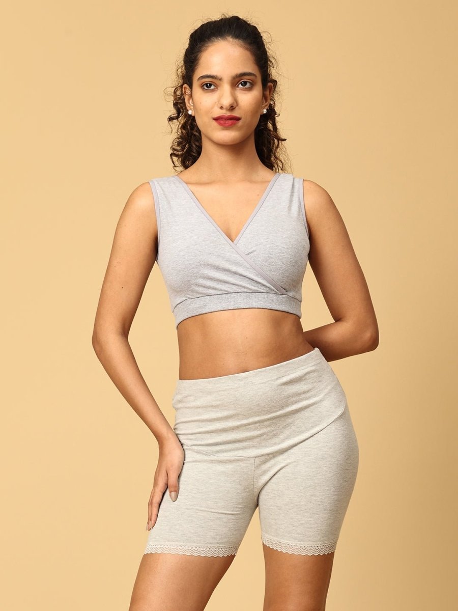 Combo of Gray High Waist Maternity Boyshort and Maternity Nursing Sleep Bra - LNGR2-GRY-BYSB-S