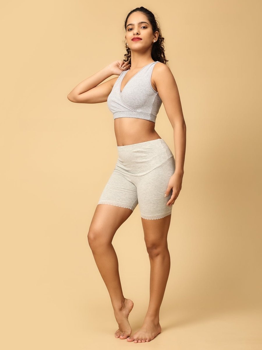Combo of Gray High Waist Maternity Boyshort and Maternity Nursing Sleep Bra - LNGR2-GRY-BYSB-S