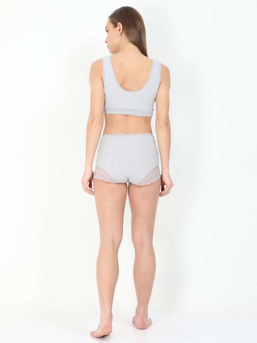 Combo of Gray Pre/Post Pregnancy High Waist Lace Panty and Maternity Nursing Sleep Bra - LNGR2-GRY-LPSB-S