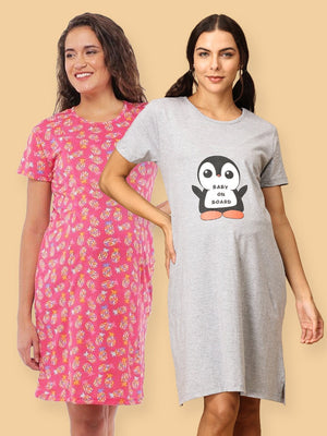 Combo Of Lookin' Pine & Baby On Board Maternity T-Shirt Dress - NW2 - LKBOB - S