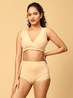 Combo Of Maternity Nursing Sleep Bra and Overbelly Support Panties -Beige - LNGR2-AN-BGE-S