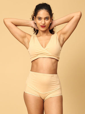 Combo Of Maternity Nursing Sleep Bra and Overbelly Support Panties -Beige - LNGR2-AN-BGE-S