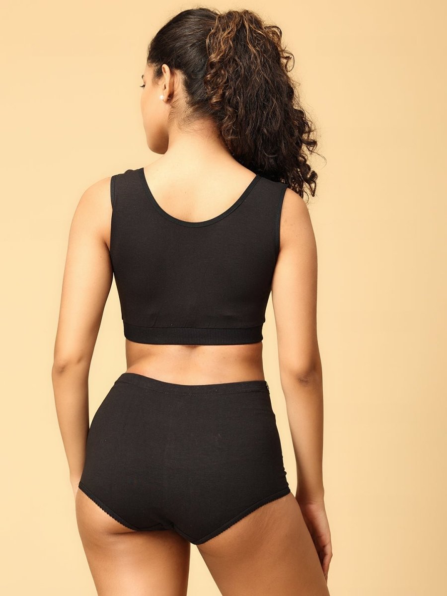 Combo Of Maternity Nursing Sleep Bra and Overbelly Support Panties -Black - LNGR2-AN-BLK-S