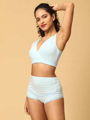 Combo Of Maternity Nursing Sleep Bra and Overbelly Support Panties -Blue - LNGR2-AN-BLU-S