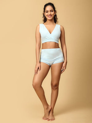 Combo Of Maternity Nursing Sleep Bra and Overbelly Support Panties -Blue - LNGR2-AN-BLU-S
