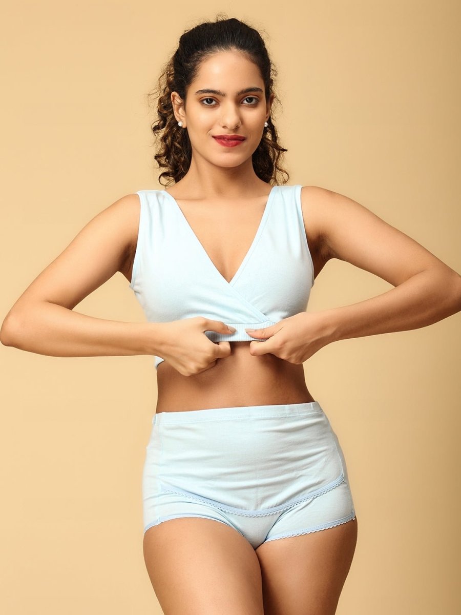 Combo Of Maternity Nursing Sleep Bra and Overbelly Support Panties - Blue - LNGR2 - AN - BLU - S