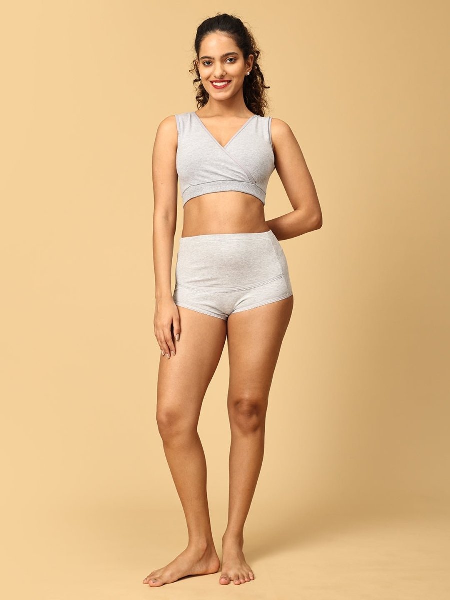 Combo Of Maternity Nursing Sleep Bra and Overbelly Support Panties -Grey - LNGR2-AN-GRY-S
