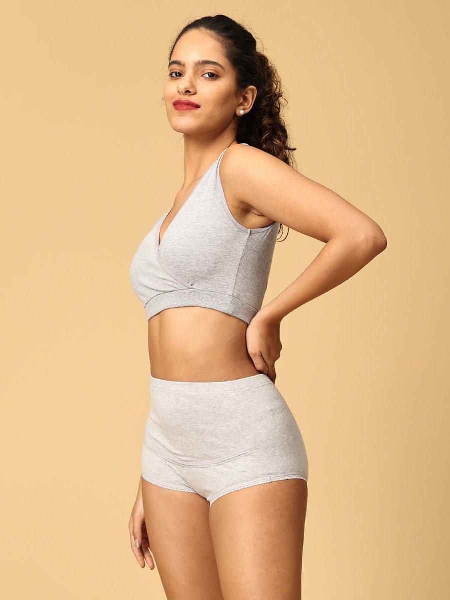 Combo Of Maternity Nursing Sleep Bra and Overbelly Support Panties -Grey - LNGR2-AN-GRY-S