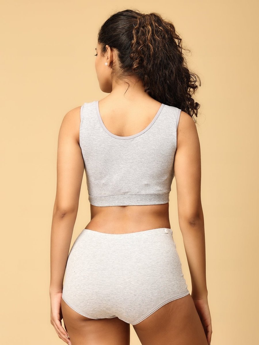 Combo Of Maternity Nursing Sleep Bra and Overbelly Support Panties -Grey - LNGR2-AN-GRY-S