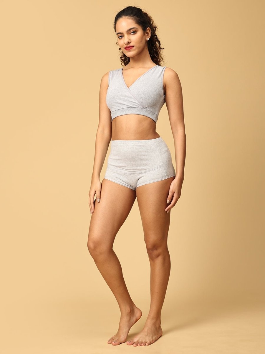 Combo Of Maternity Nursing Sleep Bra and Overbelly Support Panties -Grey - LNGR2-AN-GRY-S