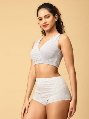 Combo Of Maternity Nursing Sleep Bra and Overbelly Support Panties - Grey - LNGR2 - AN - GRY - S