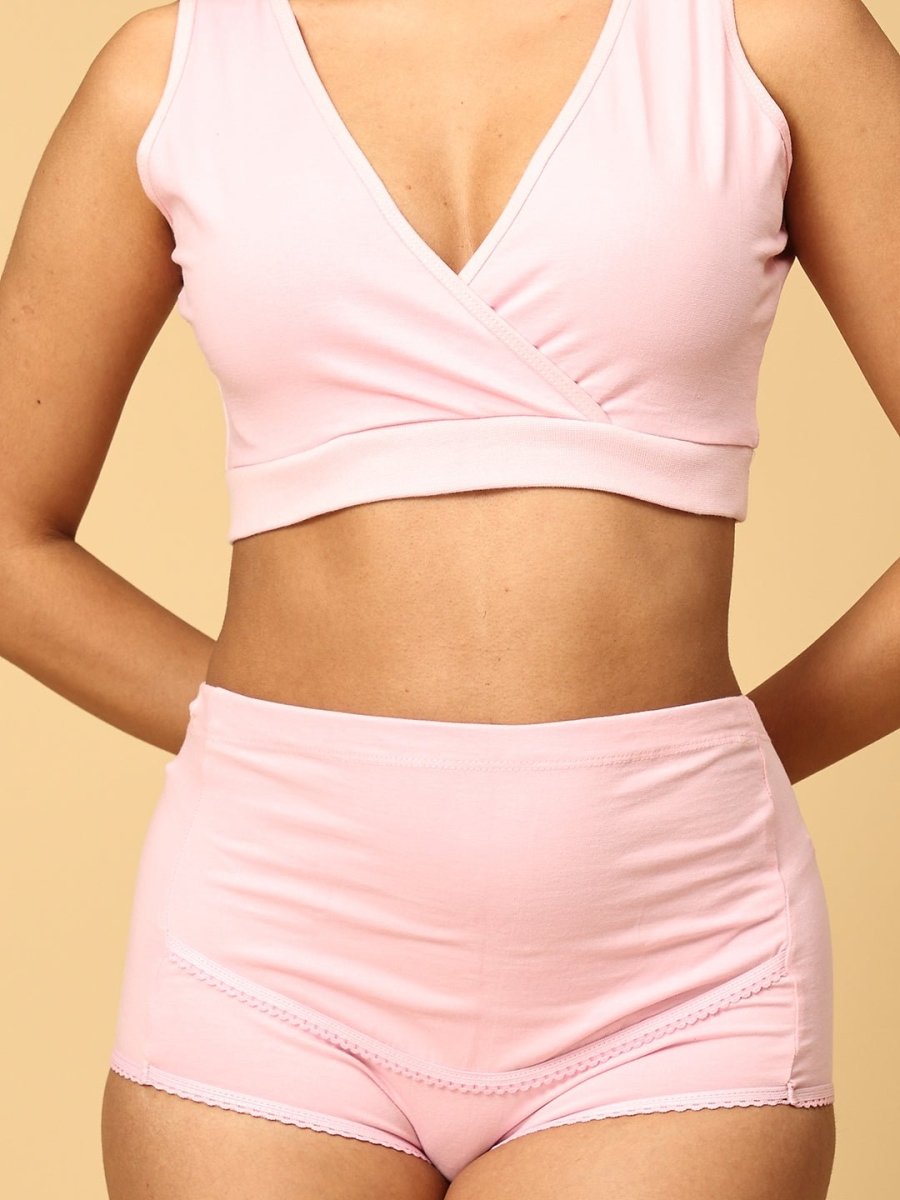 Combo Of Maternity Nursing Sleep Bra and Overbelly Support Panties -Pink - LNGR2-AN-PNK-S