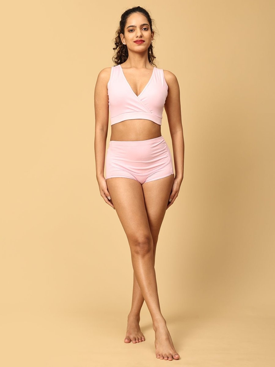 Combo Of Maternity Nursing Sleep Bra and Overbelly Support Panties -Pink - LNGR2-AN-PNK-S