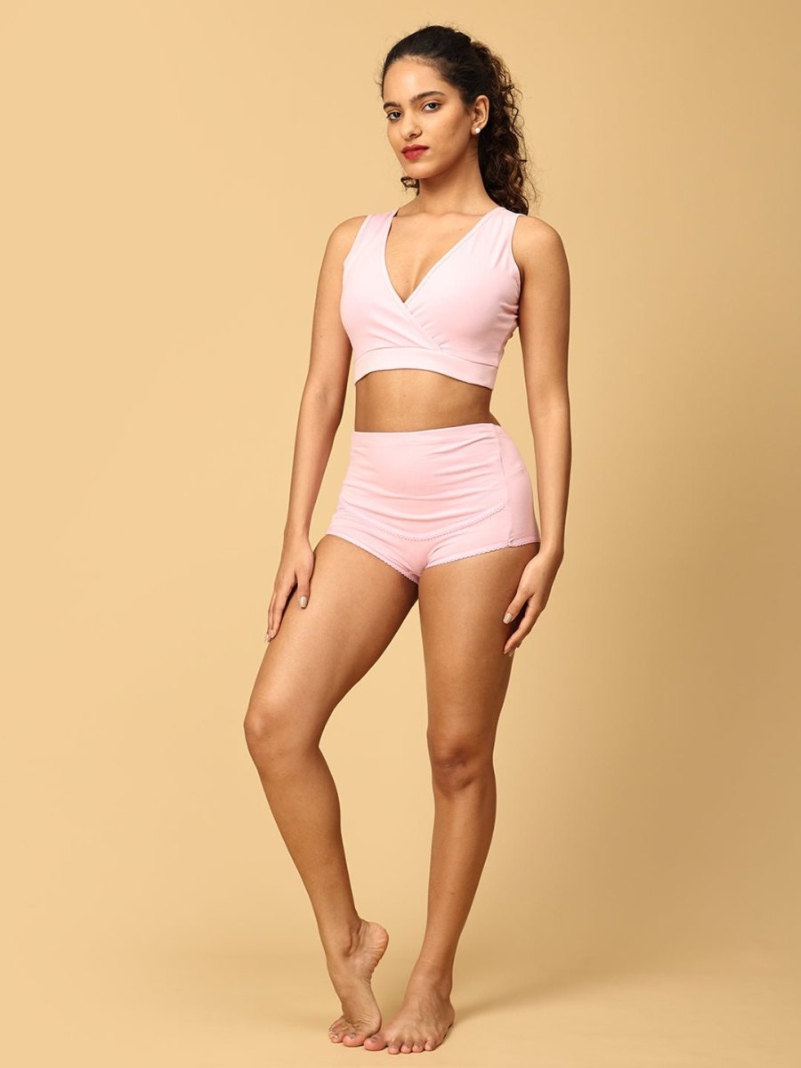 Combo Of Maternity Nursing Sleep Bra and Overbelly Support Panties -Pink - LNGR2-AN-PNK-S